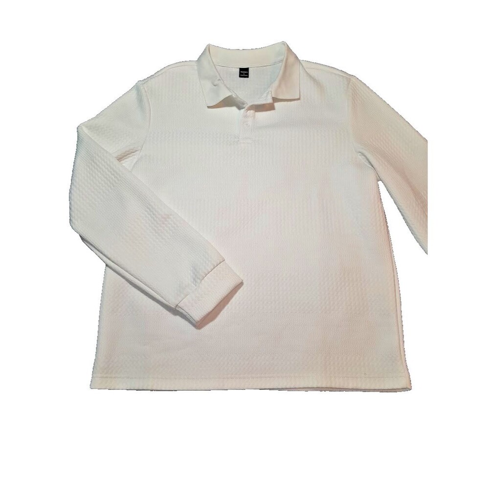white waffle knit long-sleeve polo shirt XL Manfinity Textured Long sleeve